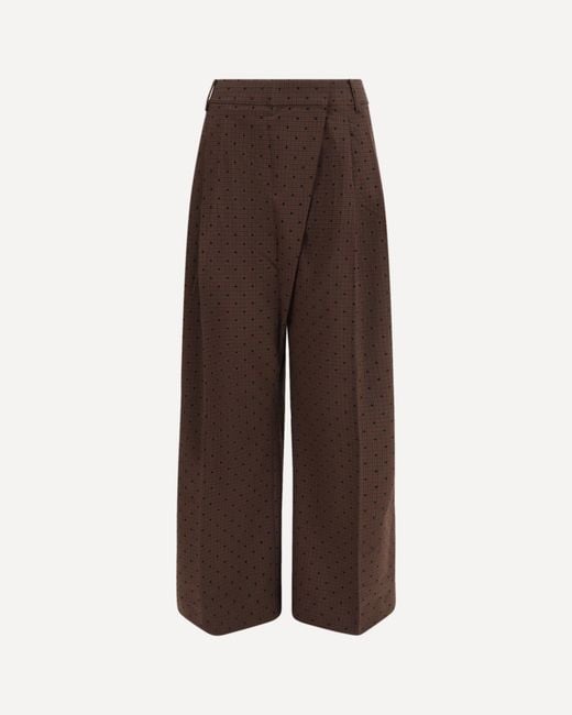 Ganni Brown Flocked Plaid Crossover Pants