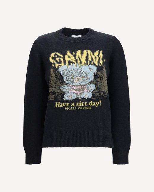 Ganni Black Wool Sweater Forest Teddy