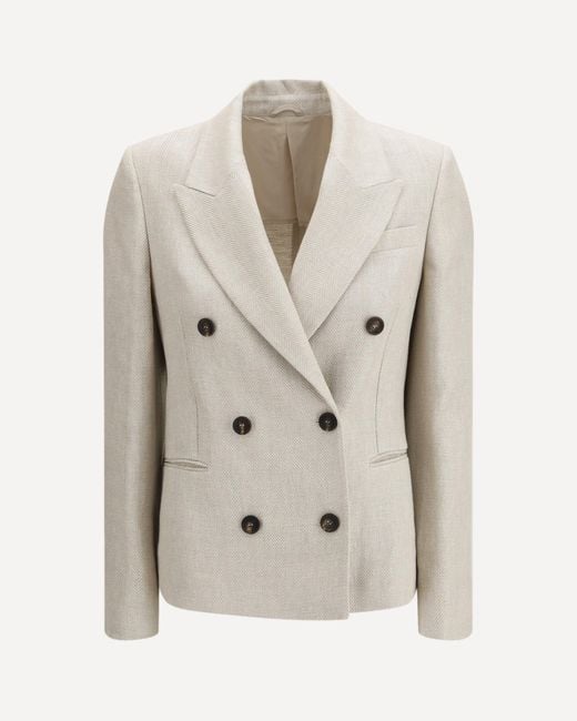 Brunello Cucinelli Natural Button Herringbone Blazer