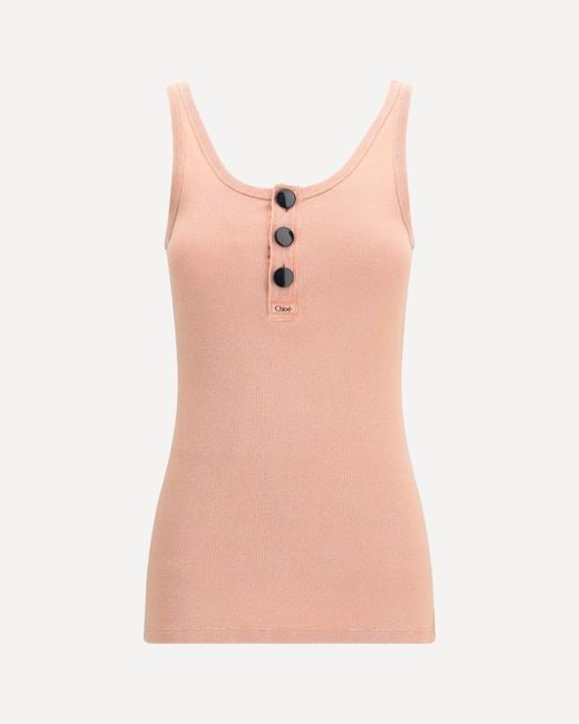 Chloé Pink Fitted Henley Tank Top