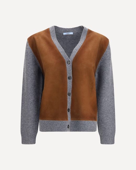 Prada Brown Suede And Wool Cardigan