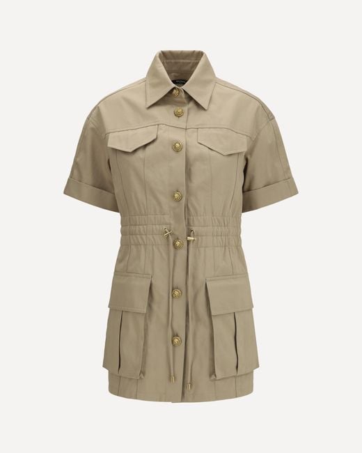 Balmain Natural Gabardine Dress With Four Pockets And Buttons