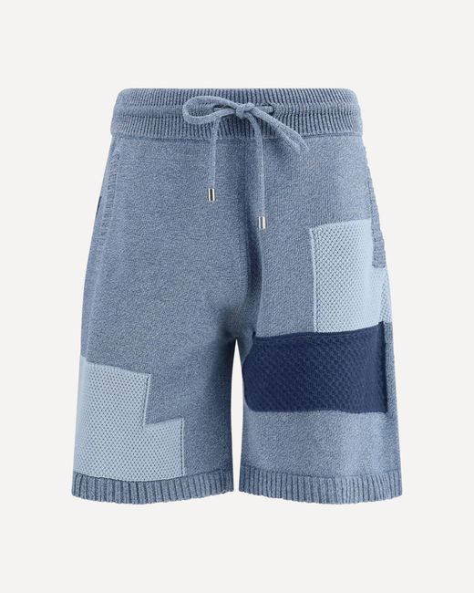 Laneus Blue Patchwork Cotton Knit Shorts for men