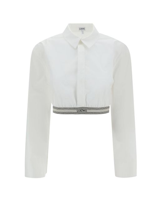 Loewe White Cropped Branded-hem Cotton Shirt