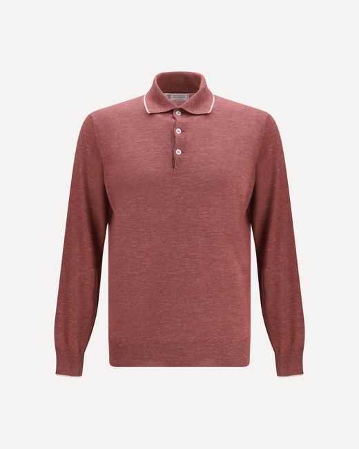 Brunello Cucinelli Red Lightweight Cashmere, Silk And Hemp Knit Polo for men