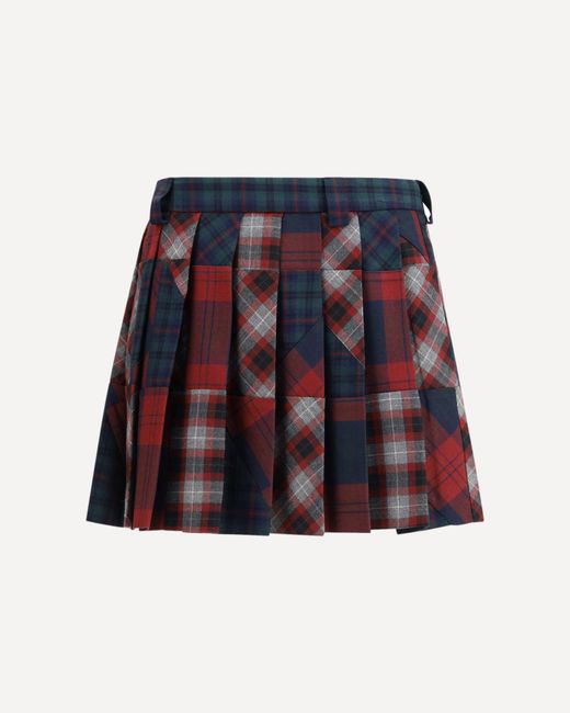 Miu Miu Red Pleated Patchwork Tartan Mini Skirt