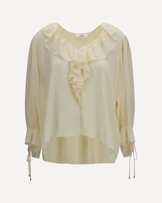 Chloé Natural Ruffled V-Neck Shirt