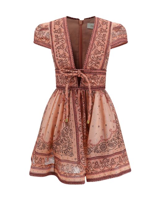 Zimmermann Pink Bandana Print Linen And Silk Blend Mini Dress