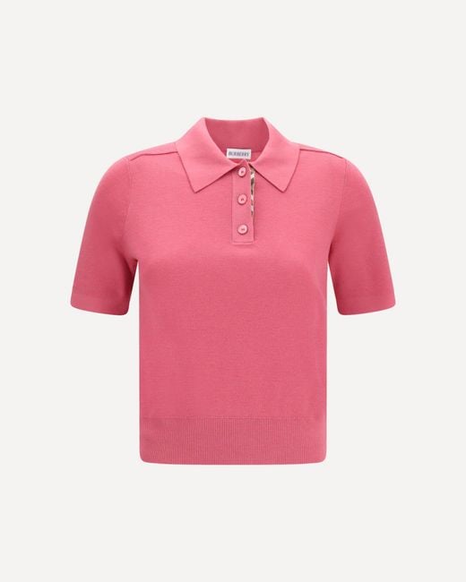 Burberry Pink Wool Polo With Check Details