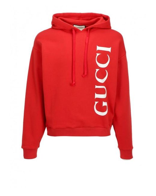 Gucci Red Vertical Logo Print Hoodie for men