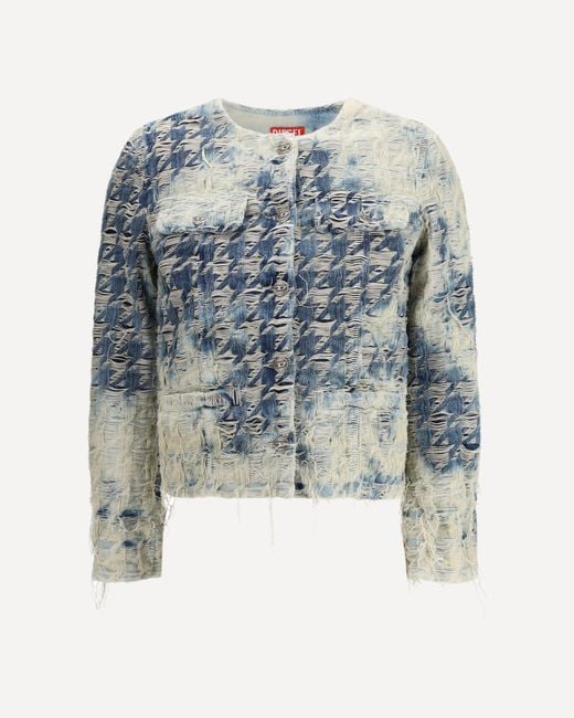 DIESEL Blue Houndstooth-Pattern Denim Jacket