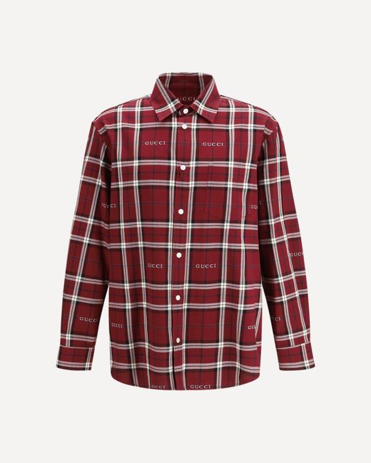 Gucci Red Multicolour Tartan Cotton Jacquard Shirt for men