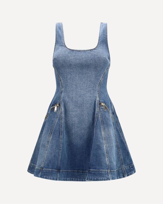 Self-Portrait Blue Denim Flared Mini Dress