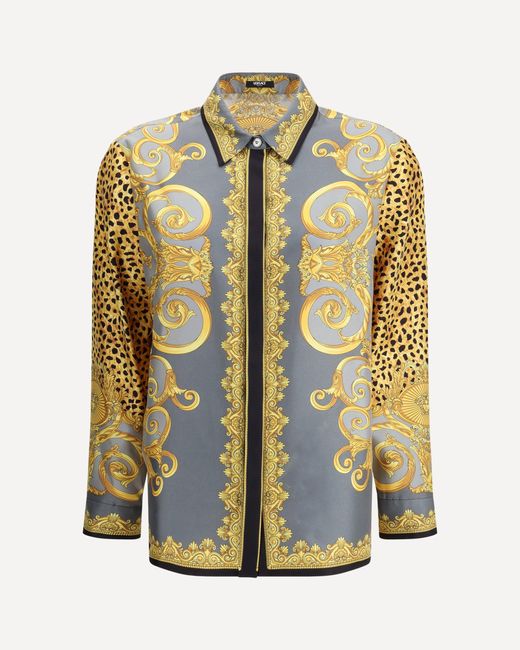 Versace Yellow Silk Cheetah Foulard Shirt