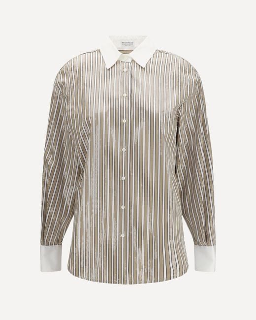 Brunello Cucinelli White Dazzling Stripes Cotton Shirt