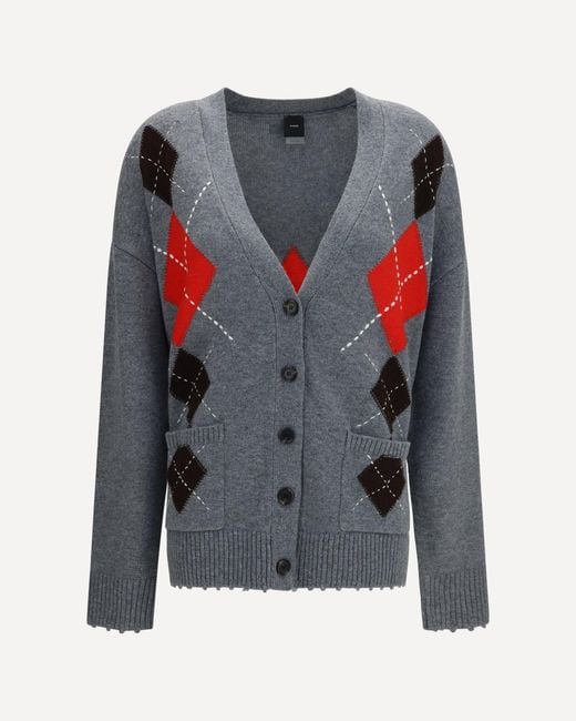 Pinko Gray Bristol Wool And Cashmere Diamond Cardigan