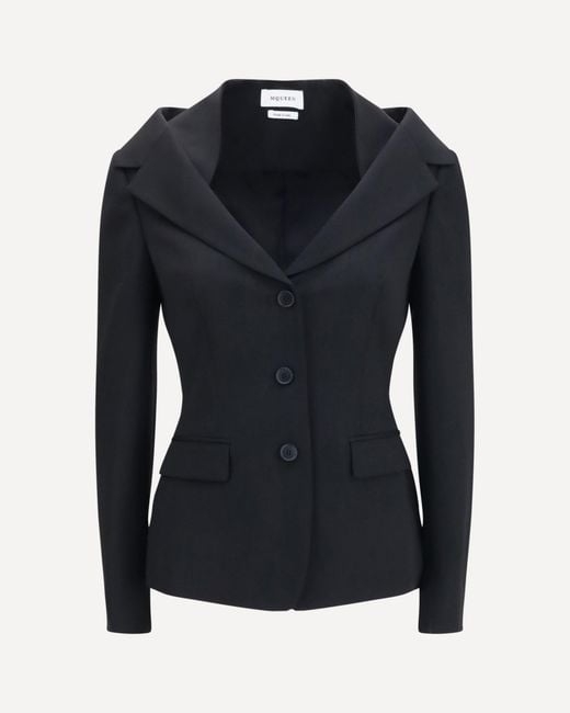 McQueen Blue Structured Off-Shoulder Jacket With Harness Details