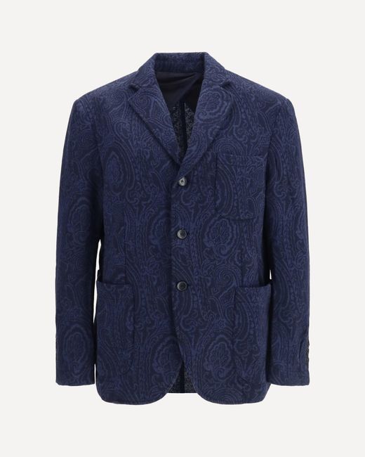 Etro Blue Single-Breasted Arnica Jacquard Wool-Blend Jacket for men