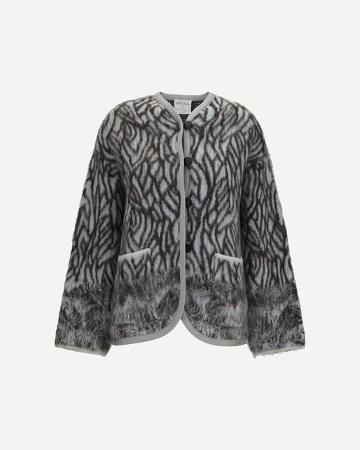 Forte_forte Gray Forte_Forte Heron Feather Motif Brushed Cardigan