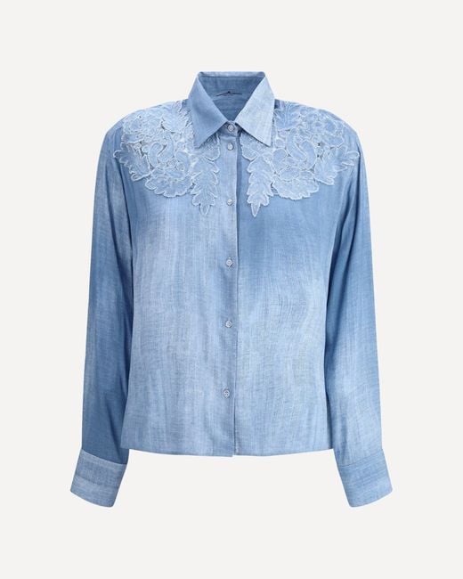 Ermanno Scervino Blue Embroidered Denim Shirt