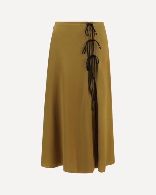 Ganni Natural Satin Midi Skirt With Tie Details
