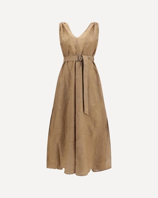 Brunello Cucinelli Natural Midi Dress With Floral Motif