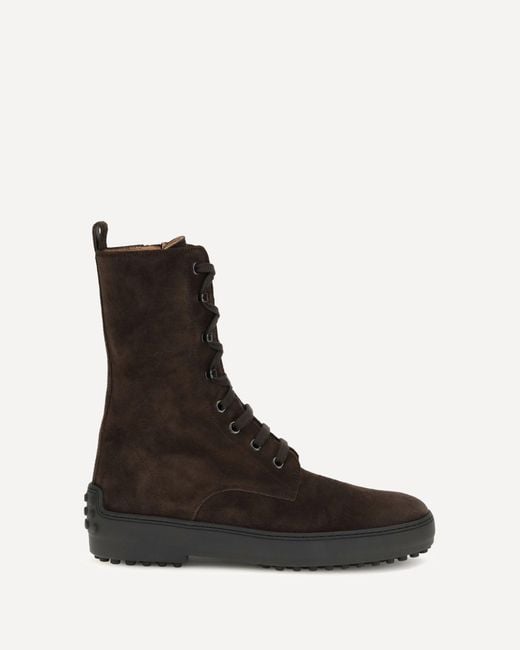 Tod's Black Winter Gommino Suede Leather Lace-Up Ankle Boots