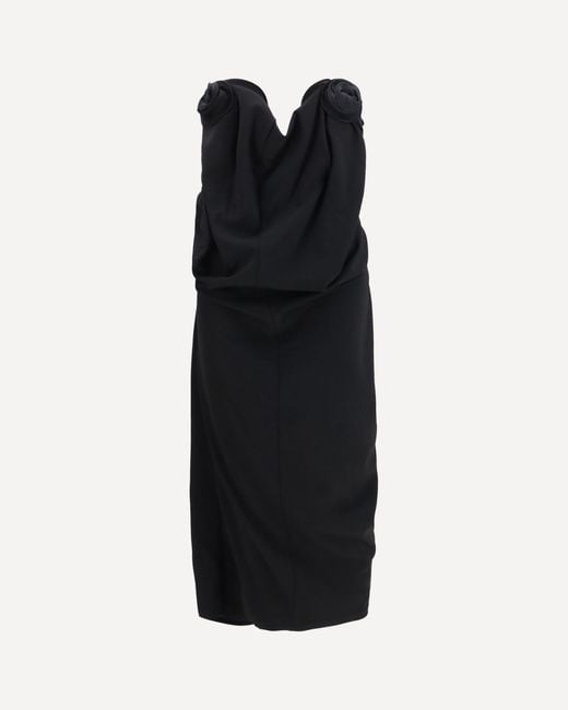 Magda Butrym Black Draped Dress With Sculptural Floral Details