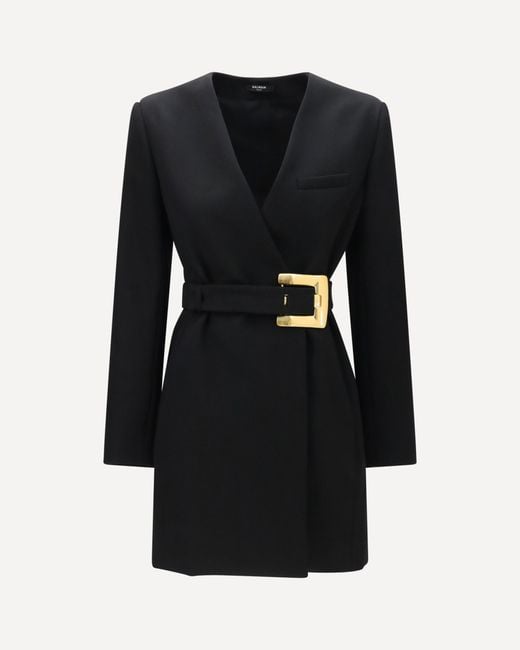 Balmain Black Grain De Poudre Blazer With Belt
