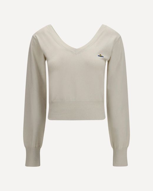 Vivienne Westwood White Beatrice V-Neck Sweater
