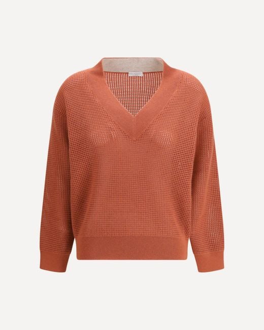 Brunello Cucinelli Orange Cashmere Net Sweater
