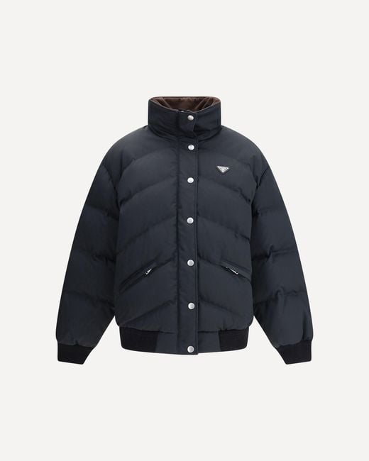 Prada Blue Down Jacket With Stand-Up Collar With Velvet On The Inside