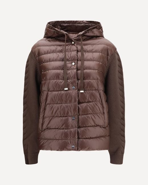 Herno Brown Down Jacket With Wool Sleeves