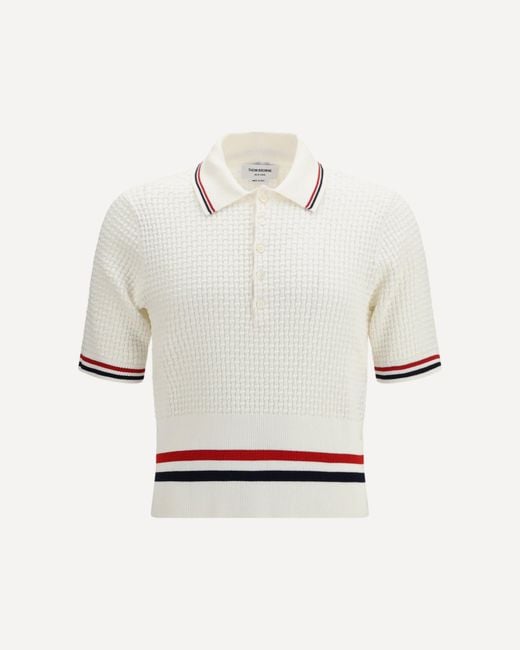 Thom Browne White Woven Cotton Polo for men