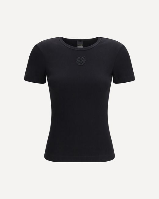 Pinko Black Brugherio T-Shirt With Embroidered Love Birds Logo