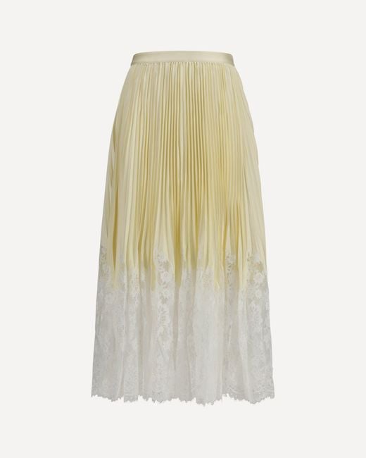 Self-Portrait White Satin Midi Skirt With Lace Panelling