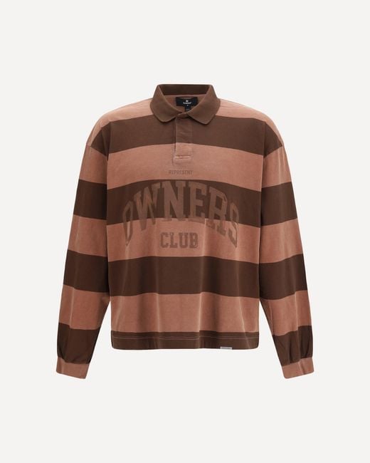 Represent Brown Striped Owners Club Rugby Polo for men