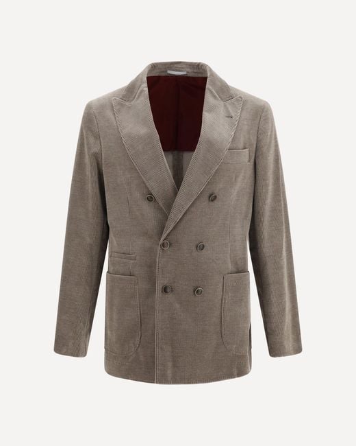 Brunello Cucinelli Brown Double-Breasted Corduroy Jacket for men
