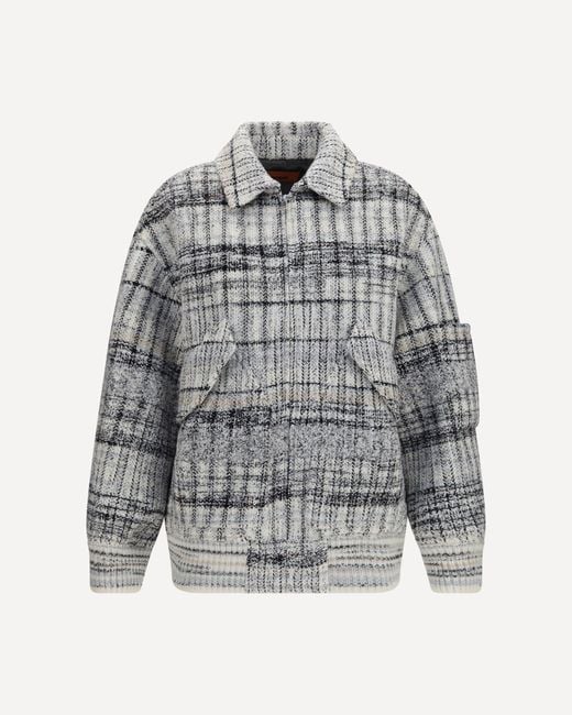 Missoni Gray Oversized Check Wool-Blend Bomber Jacket