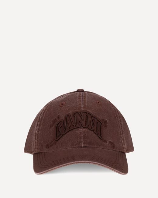 Ganni Brown Cotton Baseball Cap With Embroidered Logo