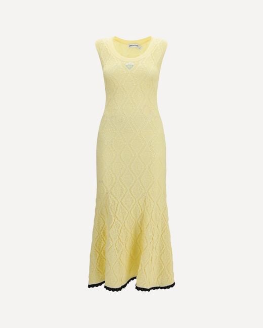 Self-Portrait Yellow Pointelle Knit Midi Dress