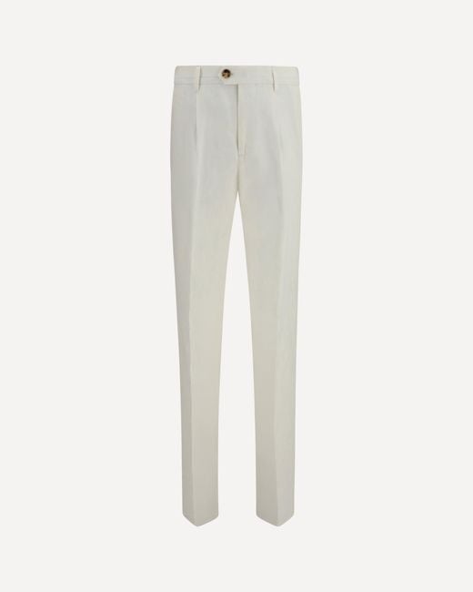 Brunello Cucinelli White Linen Tailored Pants for men