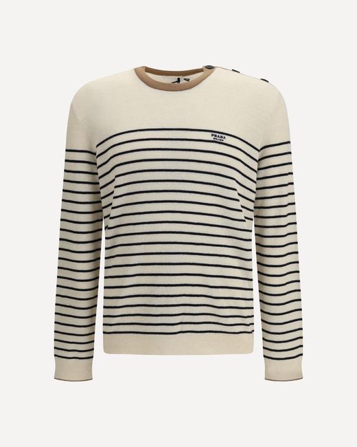Prada White Jacquard Wool And Cotton Blend Sweater for men