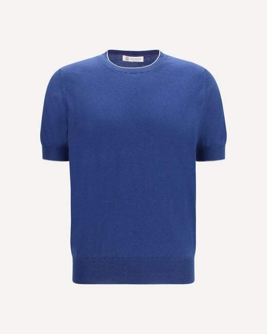 Brunello Cucinelli Blue Cotton T-Shirt for men