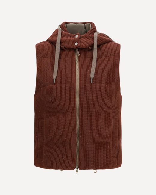 Brunello Cucinelli Brown Hooded Down Vest