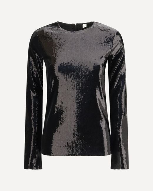 Totême Black Long-Sleeved Sequin Top