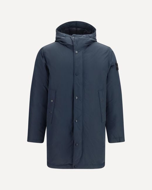 Stone Island Blue Long Down Jacket for men