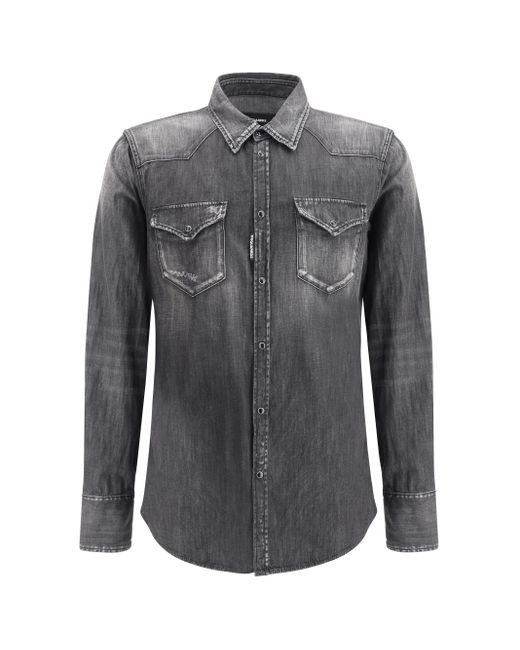 DSquared² Gray Classic Western Shirt for men