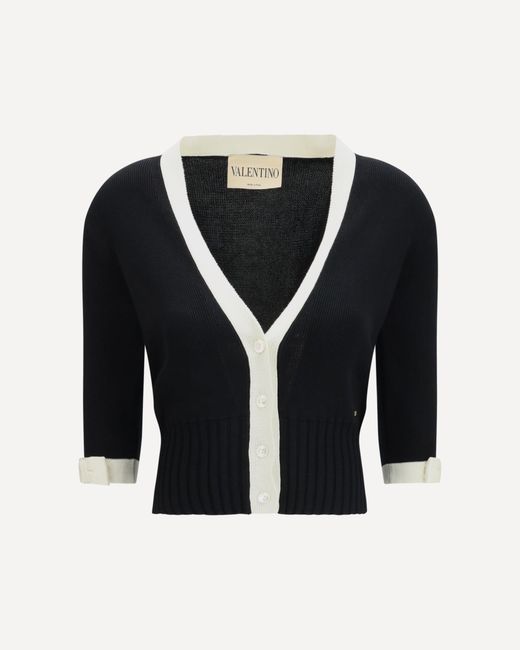 Valentino Blue Bicolor V-Neck Cardigan