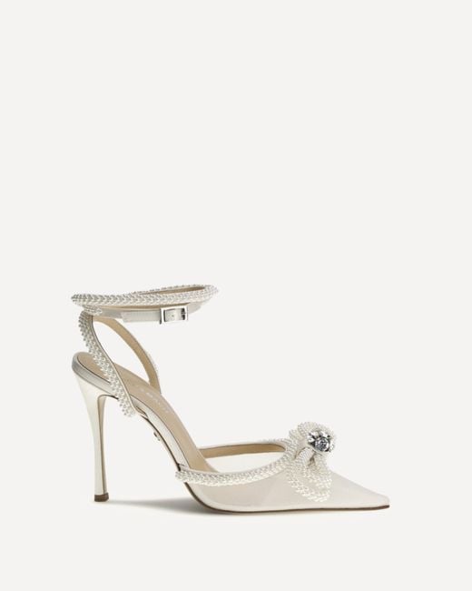 Mach & Mach White Double Bow Satin Pumps